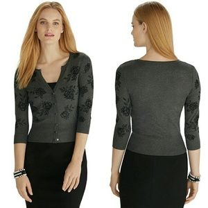 White House Black Market Flocked Rose Cardigan